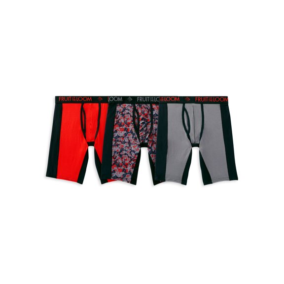 Fruit of the Loom Men's Breathable Ultra Flex Long Leg Boxer Briefs, 3-Pack