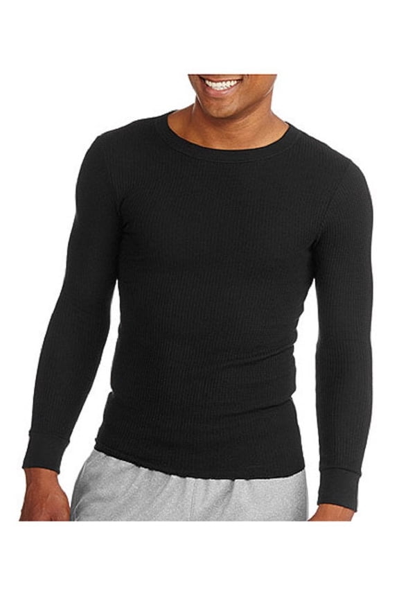 Men's Classic Midweight Waffle Thermal Underwear Crew Top, Black Soot, Large