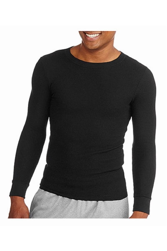 Men's Classic Midweight Waffle Thermal Underwear Crew Top, Black Soot, Large