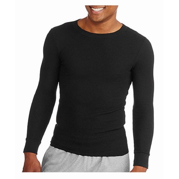 Fruit of the Loom Men's Classic Midweight Waffle Thermal Underwear Crew Top, Black Soot, Large