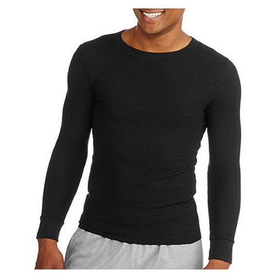 Fruit of the Loom Men's Classic Midweight Waffle Thermal Underwear Crew Top, Black Soot, Medium
