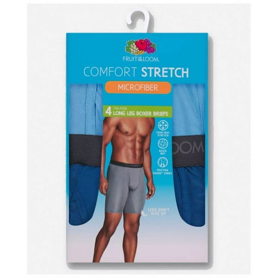 Fruit of the Loom Men's Comfort Stretch Microfiber Long Leg Boxer 4-Pack, Small