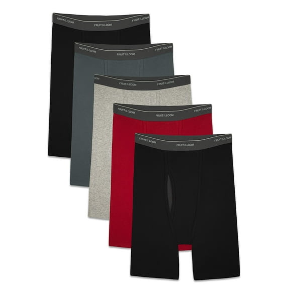 Fruit of the Loom Men's CoolZone Fly Assorted Long Leg Leg Boxer Briefs, 5 Pack
