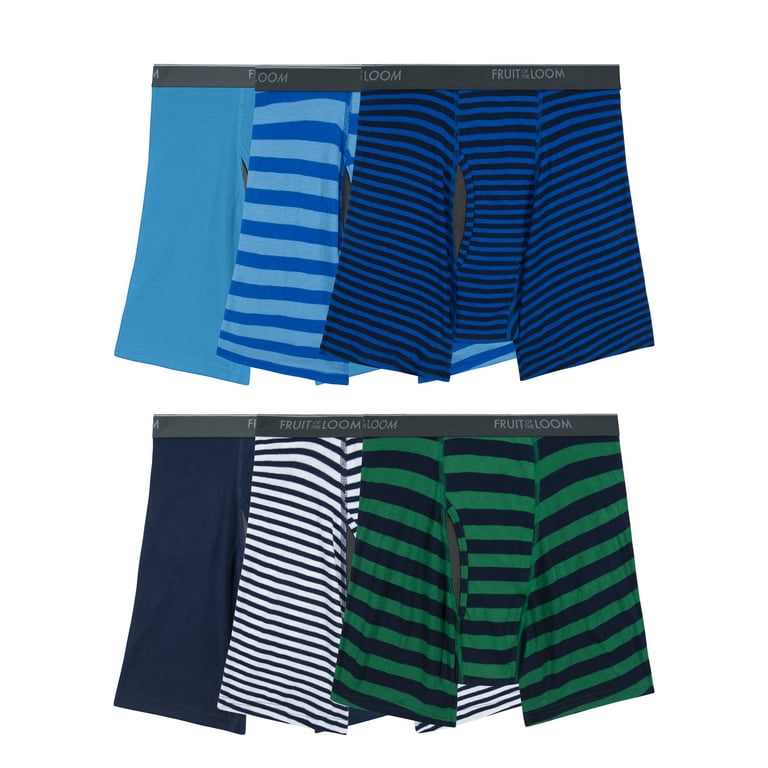 Fruit of The Loom Men s EverSoft CoolZone Fly Boxer Briefs Extended Sizes Assorted Stripe and Solid 6 Pack