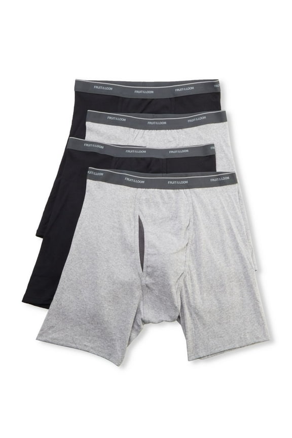 Men's CoolZone Fly Boxer Briefs, Extended Sizes, 4 Pack - Black/Gray, Black/Grey, 2XLarge