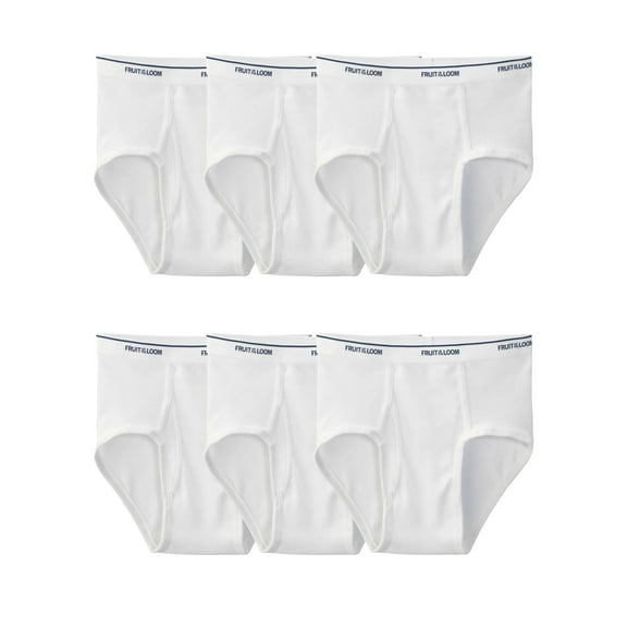 Fruit of the Loom Men's Cotton Briefs, Moisture-Wicking, Full Cut White Brief Underwear, 6-Pack, S-5XB