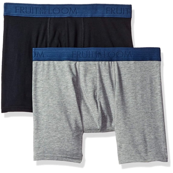 Fruit of the Loom Men's Cotton Stretch Boxer Brief Pack of 2, Black/Gray, Small