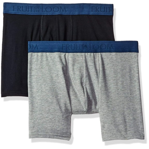 Fruit of the Loom Men's Cotton Stretch Boxer Brief Pack of 2, Black/Gray, Small