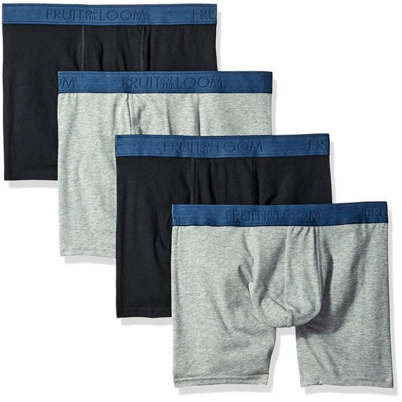 Fruit of the Loom Men's Cotton Stretch Boxer Brief Pack of 4, Black/Heather, Large