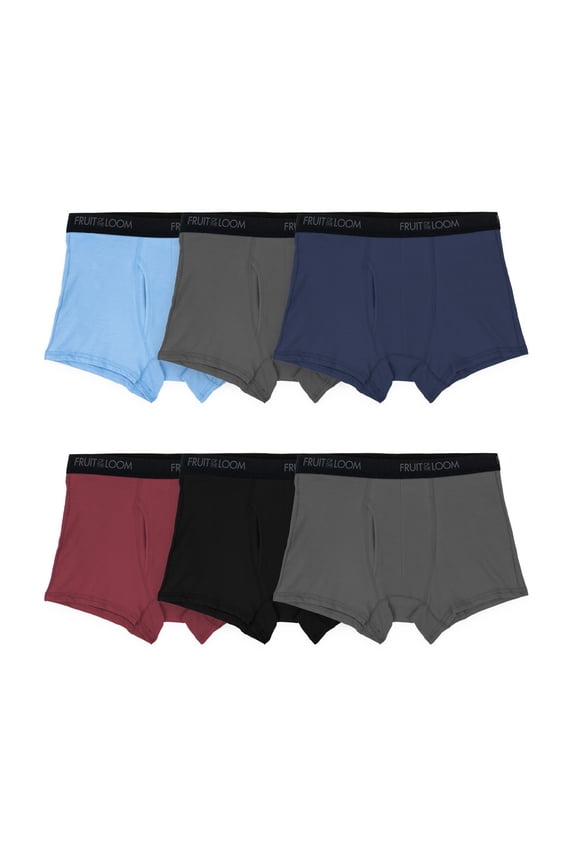 Men's Cotton Stretch Trunk, Short Leg Boxer Brief Underwear, 6-Pack