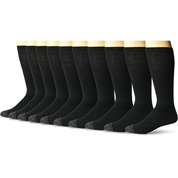 Fruit of the Loom Men's Cotton Work Gear Tube Socks | Cushioned, Wicking, Durable | 10 Pack, Black, Shoe Size: 6-12