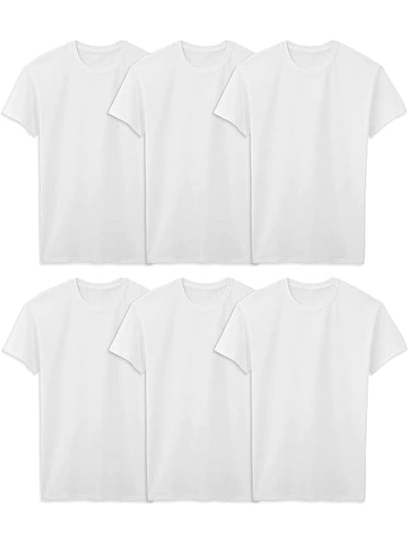 Men's Crafted Cool and Dry Comfort Cotton Blend 60% Cotton, 40% Polyester Crew Neck Undershirts, 6 Pack-White, XX-Large 50-52 IN