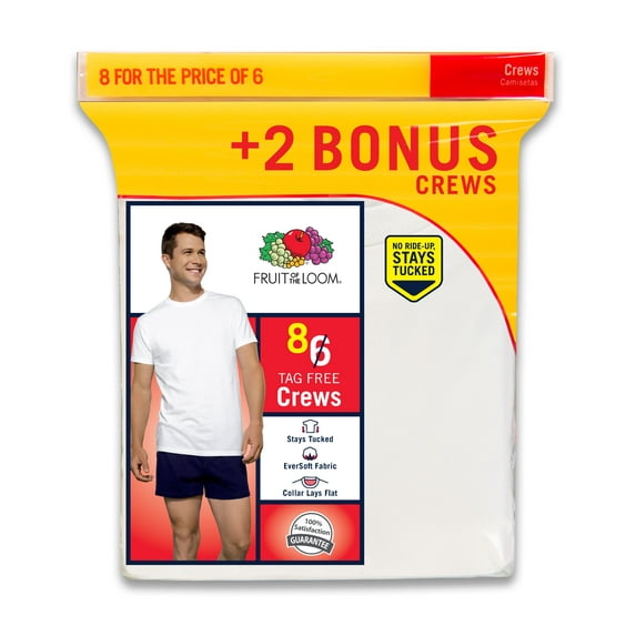 Fruit of the Loom Men's Crew Undershirts, 6+2 Bonus Pack