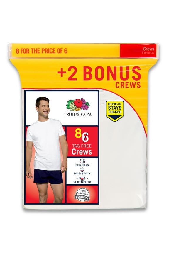 Men's Crew Undershirts, 6+2 Bonus Pack