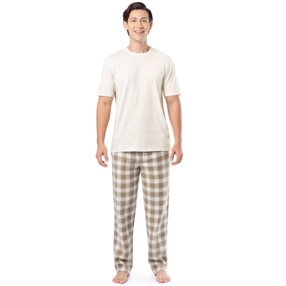 Fruit of the Loom Men's Crewneck Tee and Fleece Pajama Pants Set, 2-Piece, Sizes S-5XL