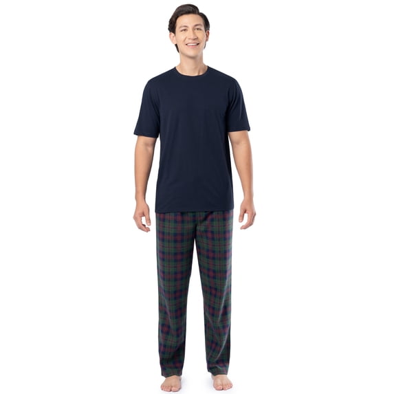 Fruit of the Loom Men's Crewneck Tee and Fleece Pajama Pants Set, 2-Piece, Sizes S-5XL