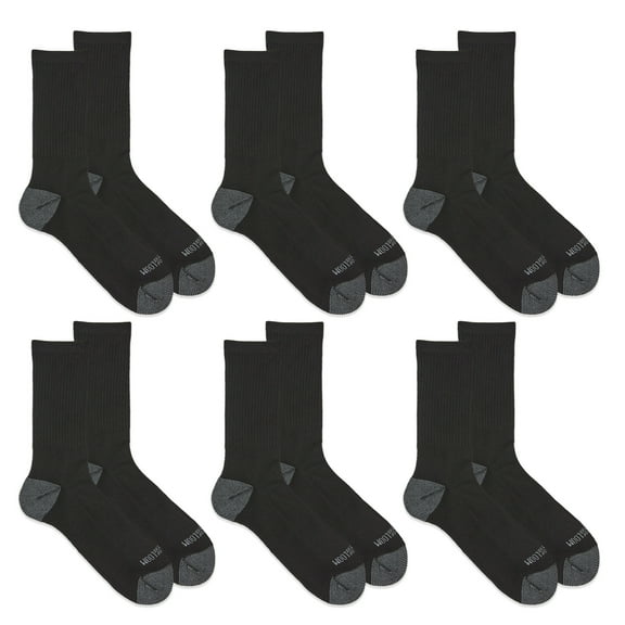 Fruit of the Loom Men's Dual Defense Crew Socks, Black, Size 12-15 (6-pack)