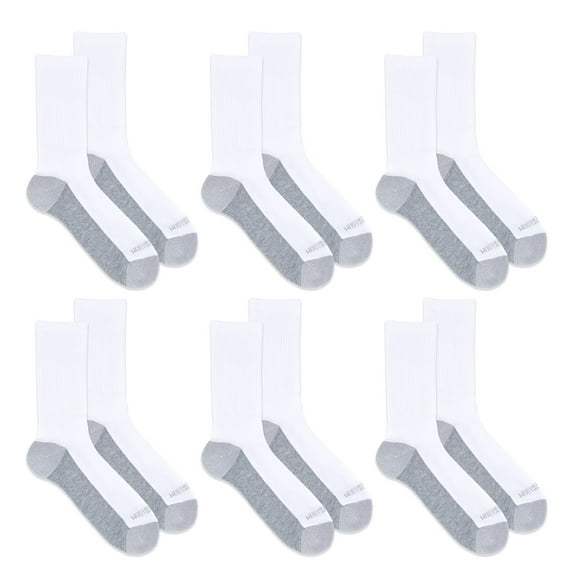 Fruit of the Loom Men's Dual Defense Crew Socks, White, Size 12-15 (6-pack)