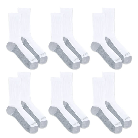 Fruit of the Loom Men's Dual Defense Crew Socks, White, Size 6-12 (6-pack)