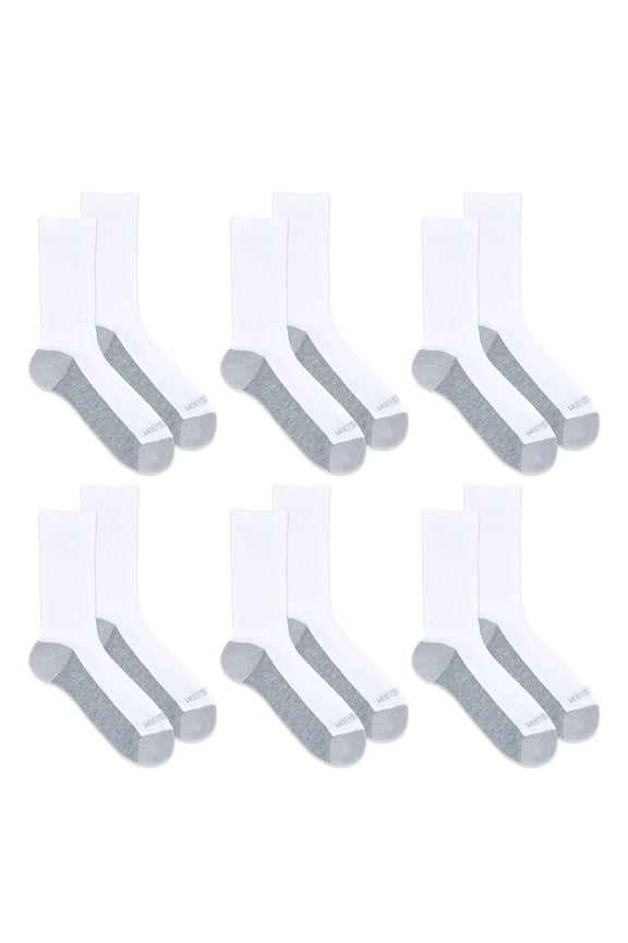 Men's Dual Defense Crew Socks, White, Size 6-12 (6-pack)