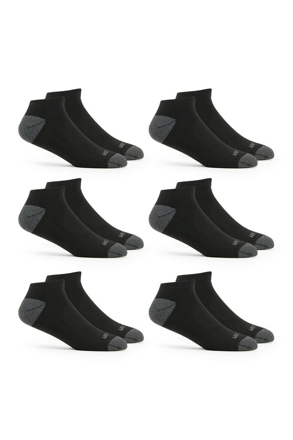Men's Dual Defense No Show Socks, Sizes 6-12, Black (6-Pack)