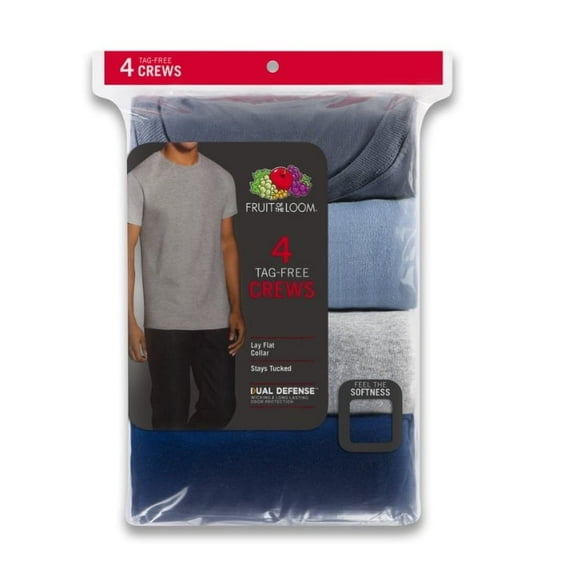 Fruit of the Loom Men's Dual Defense Short Sleeve Assorted Blues and Gray Crew T-Shirts, 2XL - 4 Pack