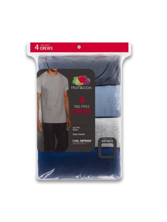 Men's Dual Defense Short Sleeve Assorted Blues and Gray Crew T-Shirts, 2XL - 4 Pack