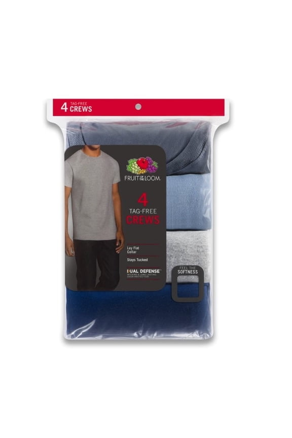 Men's Dual Defense Short Sleeve Assorted Blues and Gray Crew T-Shirts, 2XL - 4 Pack