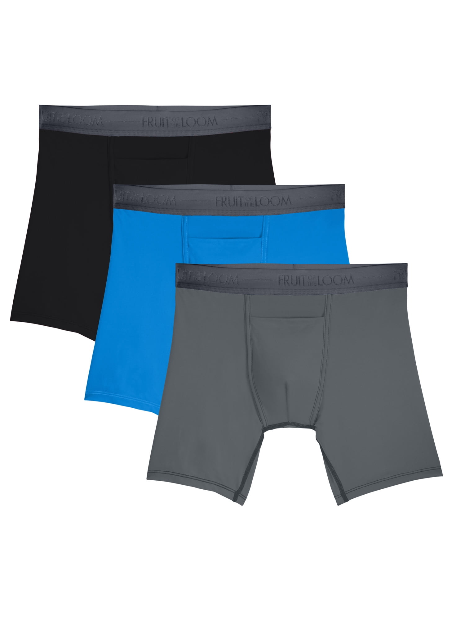 Fruit of the Loom Men's EverLight Go Active Assorted Boxer Briefs, 3 Pack,  Extended Sizes