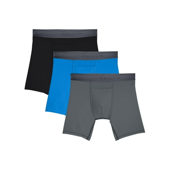 Fruit of the Loom Men's EverLight Go Active Assorted Boxer Briefs, 3 Pack, Extended Sizes