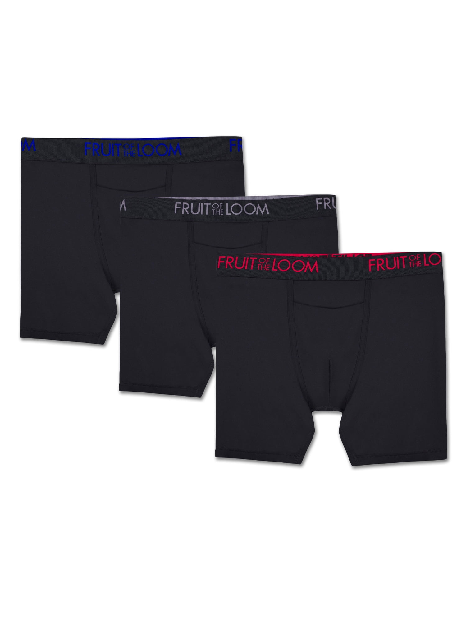 Fruit of the Loom Men's EverLight Go Active Black Boxer Briefs, 3 Pack, Extended Sizes