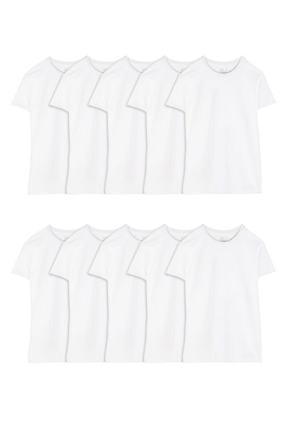 Men's EverSoft White Crew Neck Undershirts, Moisture-Wicking Cotton Short Sleeve T-Shirts, Super Value 10-Pack