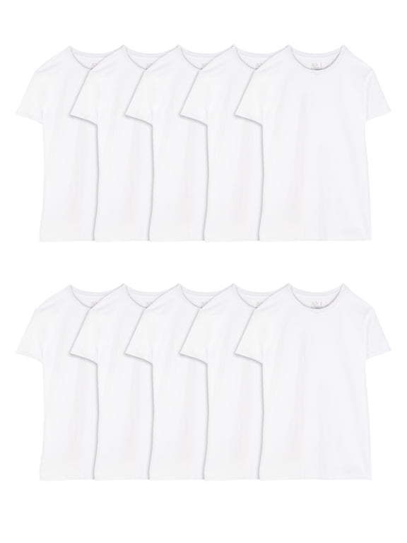 Men's EverSoft White Crew Neck Undershirts, Moisture-Wicking Cotton Short Sleeve T-Shirts, Super Value 10-Pack