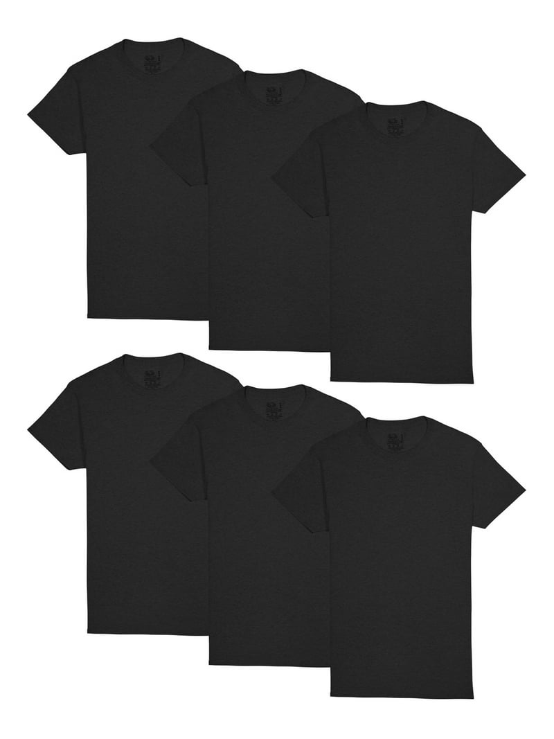 Fruit of the Loom Men's Black Crew T-Shirts, Moisture Wicking