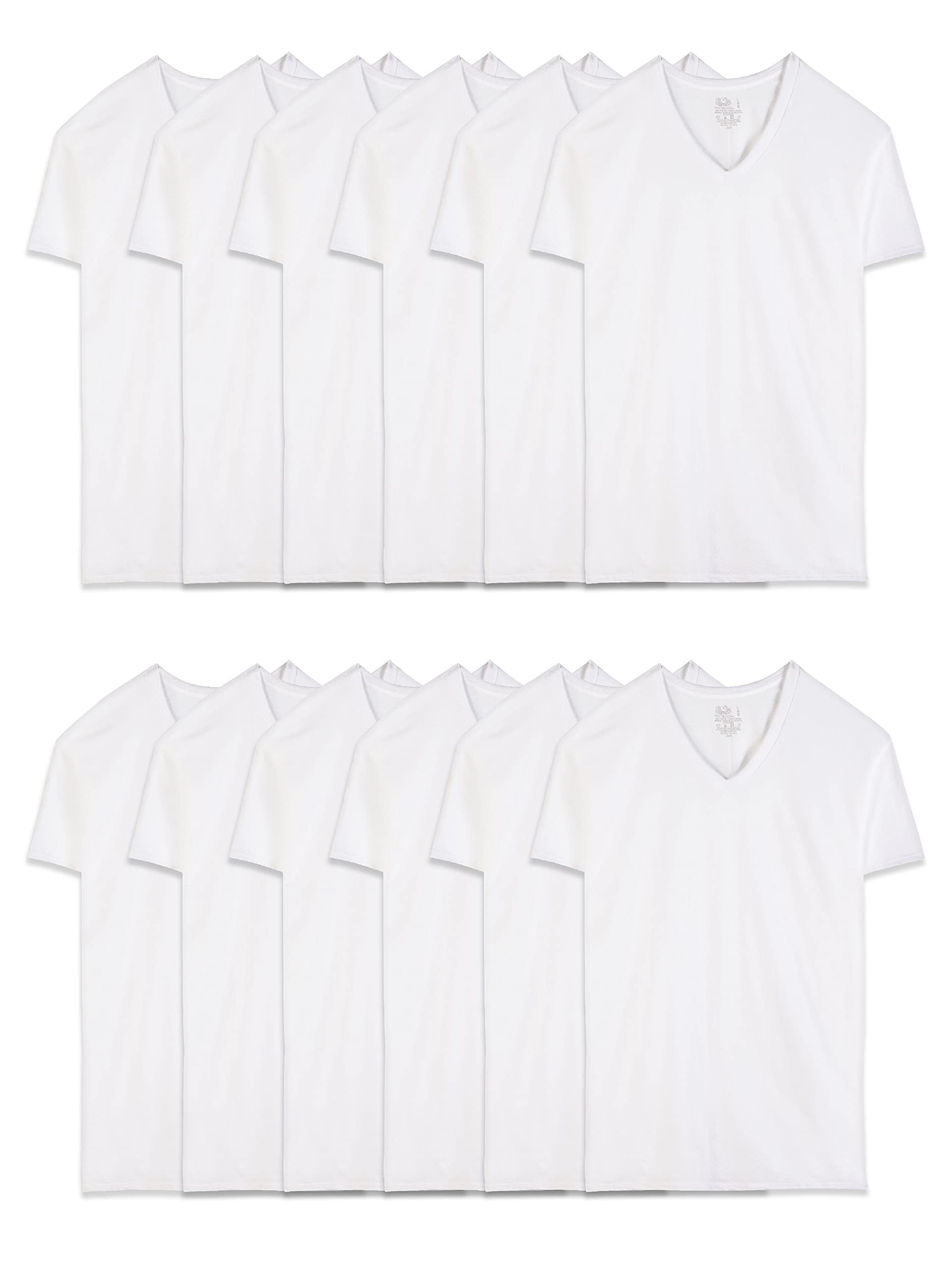 Fruit of the Loom Men's Eversoft Cotton Stay Tucked V-Neck T-Shirt, Classic  Fit-White-12 Pack, Medium 