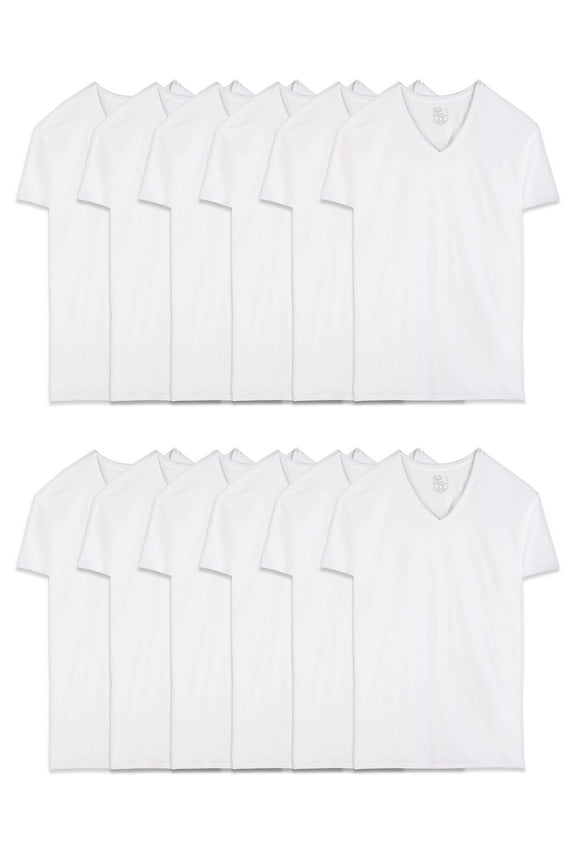 Men's Eversoft Cotton Stay Tucked V-Neck T-Shirt, Classic Fit-White-12 Pack, Small