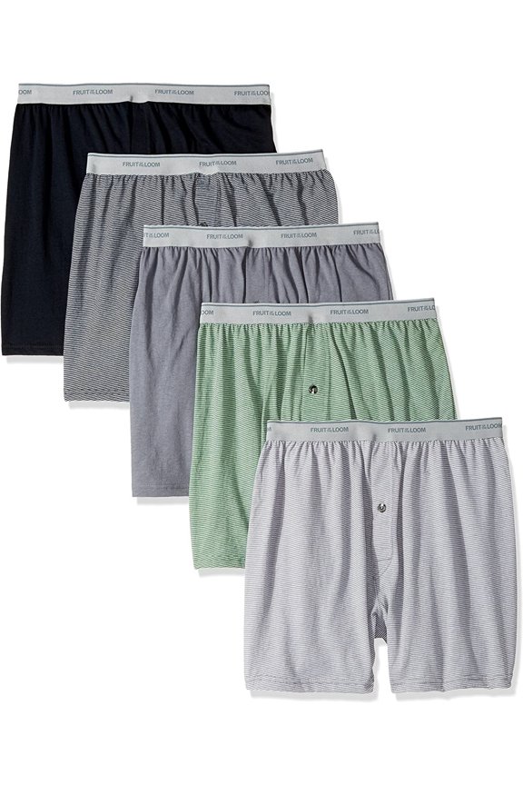 Men's Exposed Waistband Knit Boxer 5 Pack, Assorted, Medium