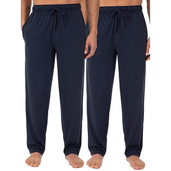 Fruit of the Loom Men's Extended Sizes Jersey Knit Sleep Pant, Navy/Navy 2-pack, Small