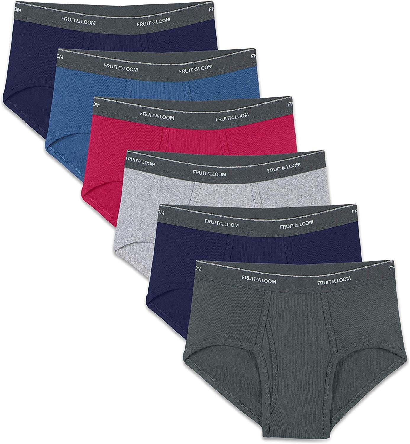 Fruit of the Loom Men's Fashion Brief Pack of 6, Solids, Medium ...