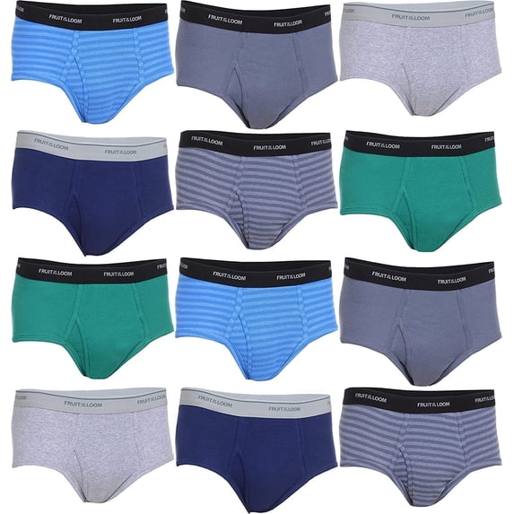 Fruit of the Loom Men's Fashion Briefs 12-Pack Value Cotton Waistbands,Assorted,Medium
