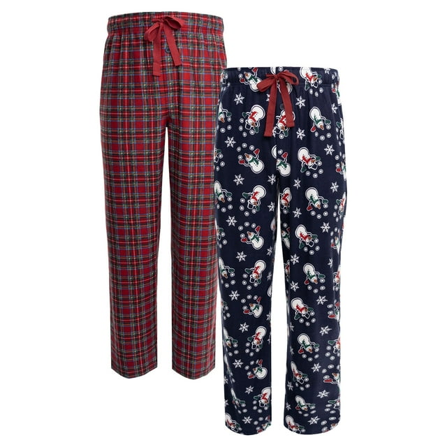 Fruit of the Loom Men's Holiday and Plaid Print Soft Microfleece Pajama Pant 2-Pack Bundle