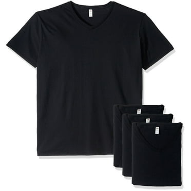 Fruit of the Loom Men's Lightweight Cotton V-Neck Short Sleeve T-Shirts, Black, Large - 5 Pack