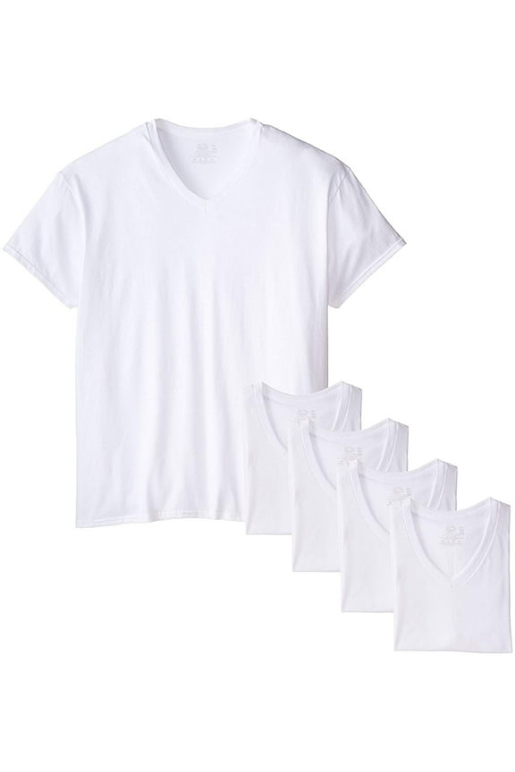 Men's Lightweight Cotton V-Neck Short Sleeve T-Shirts, White, 2XL - 5 Pack
