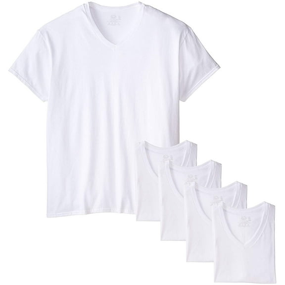 Fruit of the Loom Men's Lightweight Cotton V-Neck Short Sleeve T-Shirts, White, 2XL - 5 Pack