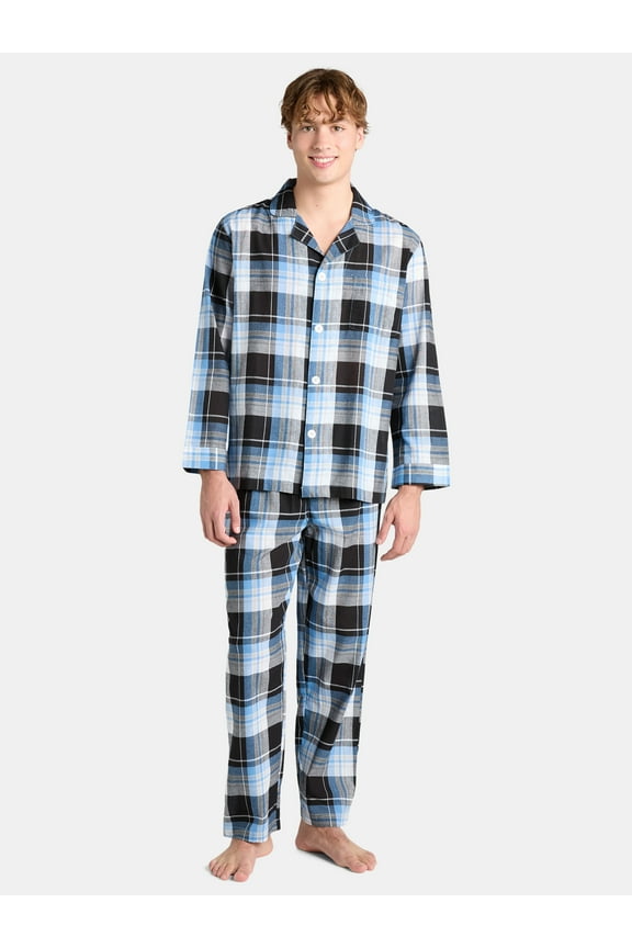 Men's Long Sleeve Cotton Pajama Top and Pants Sleep Set, 2-Piece, Sizes S-4XL