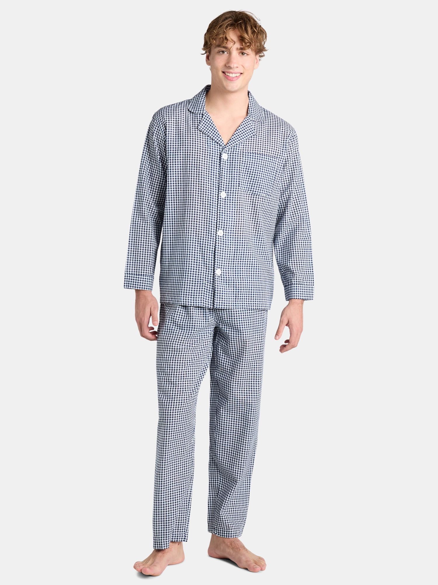 Fruit of the Loom Men's Cotton Pajama Sleep Set, Long Sleeve Top and ...