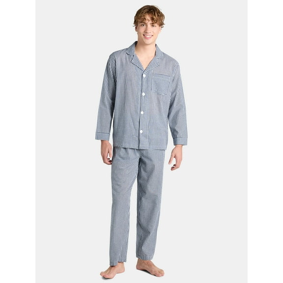 Fruit of the Loom Men's Long Sleeve Cotton Pajama Top and Pants Sleep Set, 2-Piece, Sizes S-4XL