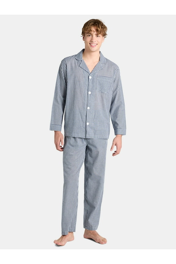 Men's Long Sleeve Cotton Pajama Top and Pants Sleep Set, 2-Piece, Sizes S-4XL