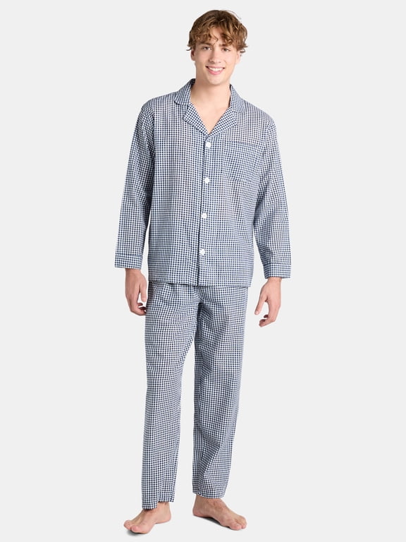 Men's Long Sleeve Cotton Pajama Top and Pants Sleep Set, 2-Piece, Sizes S-4XL