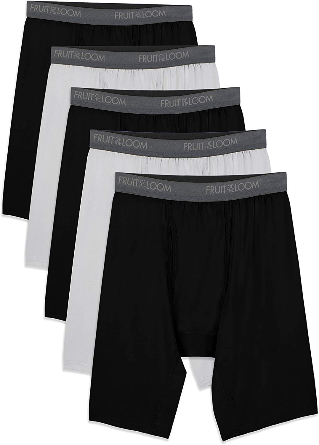 Fruit of the Loom Men's MicroStretch Black and Gray Long Leg Boxer